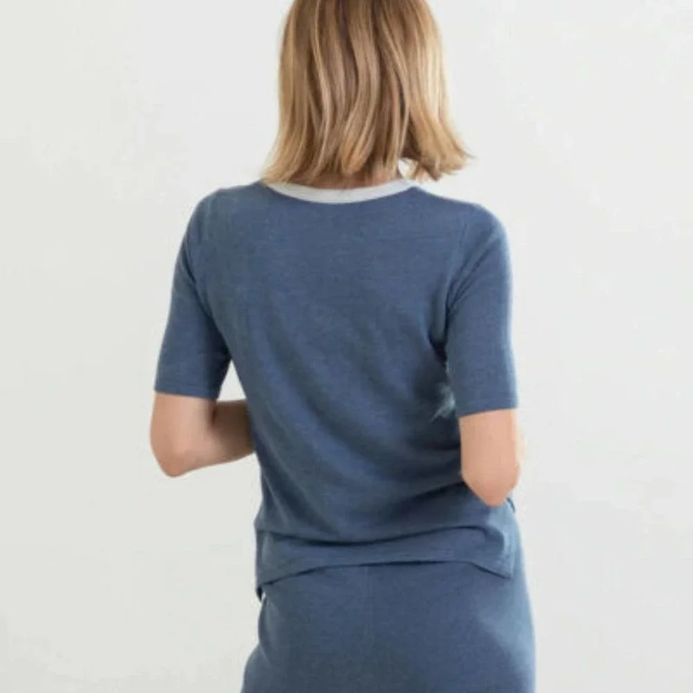 NWT MER SEA Anywear Light Short Sleeve Sweater Top Chambray Blue Gray XL H12932 - Picture 12 of 12